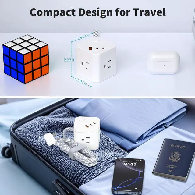 Alt view image 5 of 7 - DEPOW Power Strip Cube with USB Ports, Flat Extension Cord with 4 AC Outlets & 3 USB Ports (2 USB C), 5 FT Small Power Strip, 3 Prong Mini Charging Station for Travel Office School Dorm Room, White