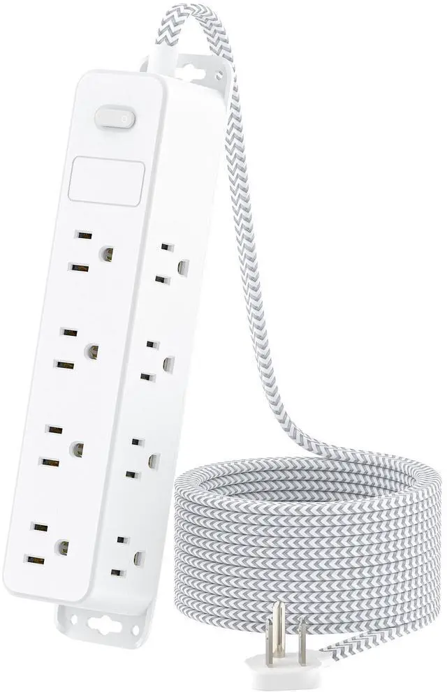 Main image of HOPOW Surge Protector Power Strip, 5ft Braided Flat Plug Extension Cord, 12 AC Outlets, 3-Sided Surround Design, 1700 Joules Surge Protection, Home, Office, Dorm Room Essentials, White