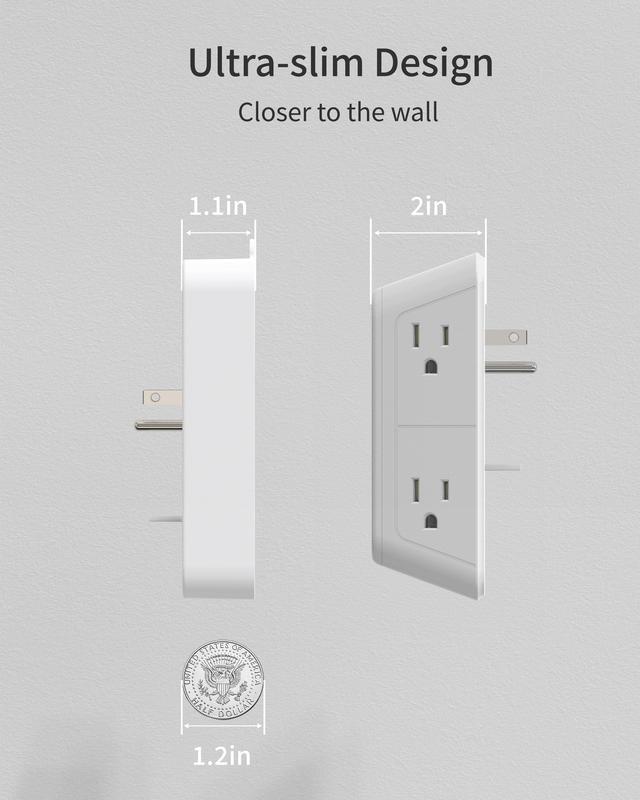 Alt view image 7 of 7 - DEPOW Multi Plug Wall Outlet, Outlet Extender with 6 Outlets 3 USB (1 USB C) Ports, Outlet Splitter with Phone Holder, Wall Mount Electrical Adapter for Home, School, Office, White