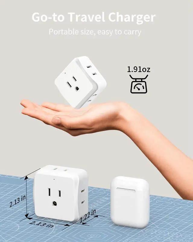 Alt view image 3 of 7 - DEPOW Multi Plug Wall Outlet 2 Pack, 5 Outlets Plug Adapter,Outlet Splitter Cruise Ship Essentials, Wall Outlet Extender for Travel, Home, Office, Dorm, Cruise Ship, White