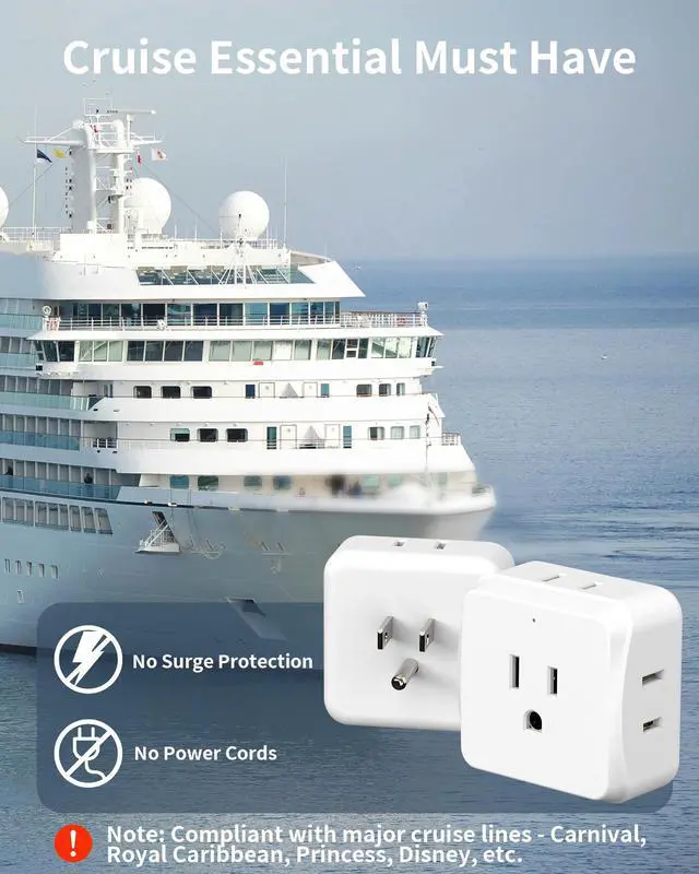 Alt view image 5 of 7 - DEPOW Multi Plug Wall Outlet 2 Pack, 5 Outlets Plug Adapter,Outlet Splitter Cruise Ship Essentials, Wall Outlet Extender for Travel, Home, Office, Dorm, Cruise Ship, White