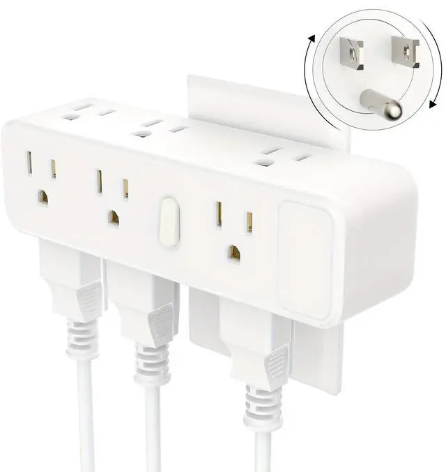 Main image of HOPOW Surge Protector Outlet Splitter with 360° Rotating Plug, Multi Plug Wall Outlet Extender with 9 Outlets 4 USB Ports (2 USB-C), 2100 Joules, 3-Sided Power Strip for Home, Office, Travel, White