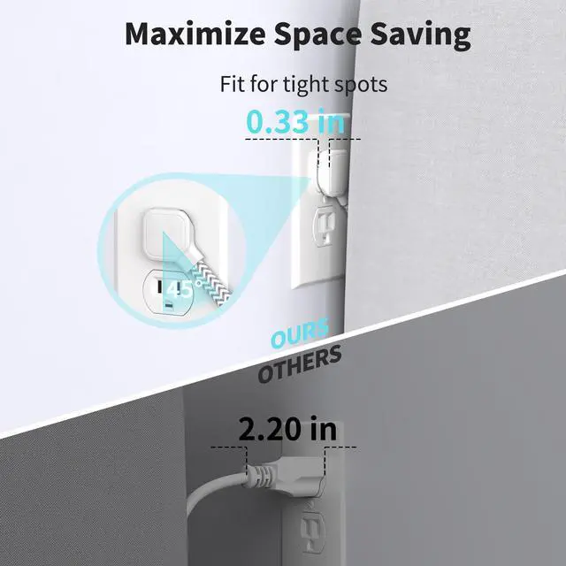 Alt view image 4 of 7 - DEPOW Flat Extension Cord 5Ft, Flat Plug Power Strip with 4 Outlets 4 USB Ports (2 USB C), Multiple Wall Outlet Extender Suitable for Home Office Dorm, White