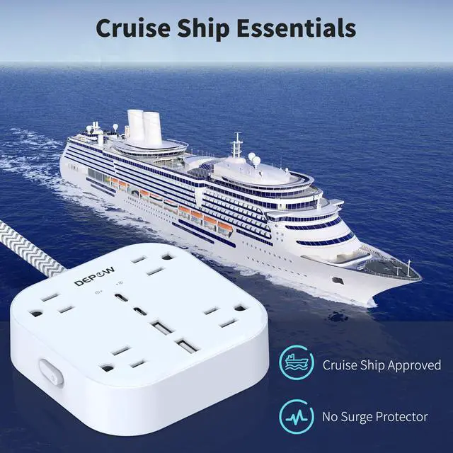 Alt view image 6 of 7 - DEPOW Flat Extension Cord 5Ft, Flat Plug Power Strip with 4 Outlets 4 USB Ports (2 USB C), Multiple Wall Outlet Extender Suitable for Home Office Dorm, White