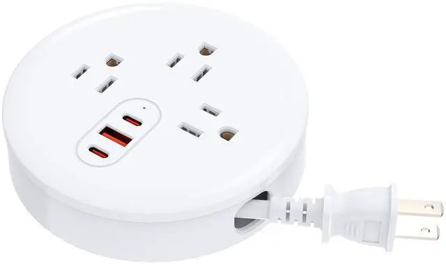 Main image of HOPOW 2 Prong Power Strip, 2 Prong to 3 Prong Outlet Adapter,Retractable Travel Power Strip,4ft Extension Cord, 3 AC Outlets with 2 USB C Ports and 1 USB A Port, Wall Mountable, Ideal for Old House
