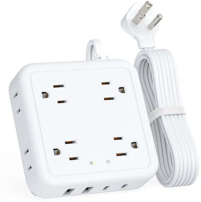 Main image of HOPOW Flat Plug Power Strip with 15W USB C Port, 5 Ft Ultra Thin Extension Cord with 8 Outlets & 4 USBs, 1440 Joules Surge Protector, Power Delivery High-Speed Charging Station for iPhone13/12, White