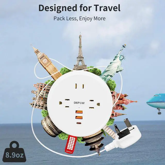Alt view image 5 of 7 - DEPOW UK Ireland Travel Plug Adapter, Type G Travel Converter with 3 Outlets 3 USB(1 USB C), 4FT Extension Cord, Power Adapter for US to UK Ireland Scotland for Travel, Cruise, Dorm Essentials, White