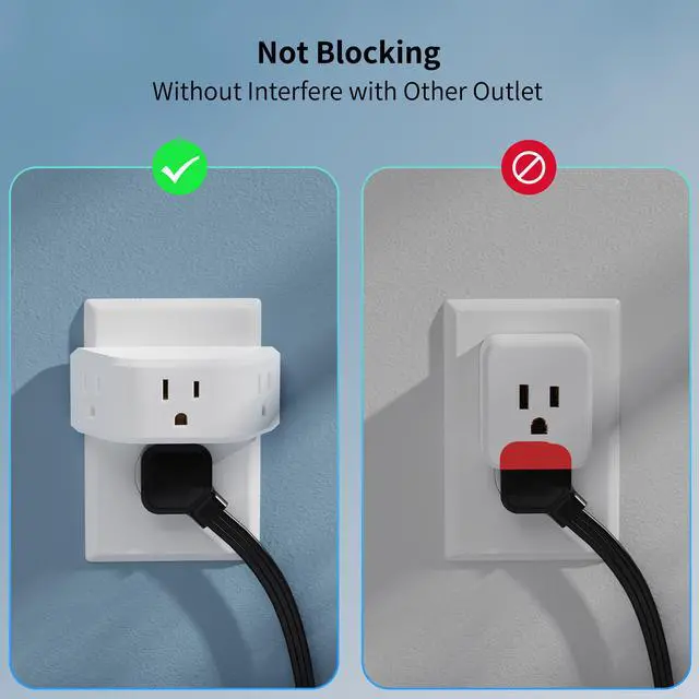 Alt view image 4 of 7 - DEPOW Multi Plug Outlet Extender 2 Pack, Outlet Splitter for Bathroom, No Blocking with 3 Way Angled Design, Cruise Essentials, Small Multiple Plug Adapter for Kitchen Office, White