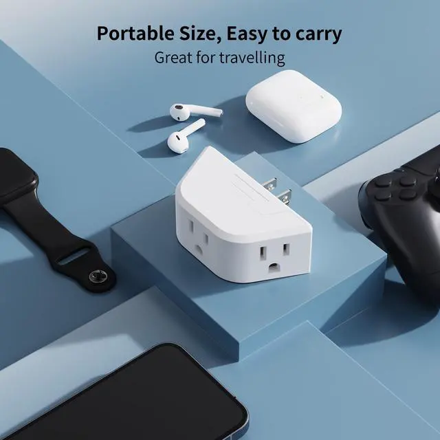 Alt view image 2 of 7 - DEPOW Multi Plug Outlet Extender 2 Pack, Outlet Splitter for Bathroom, No Blocking with 3 Way Angled Design, Cruise Essentials, Small Multiple Plug Adapter for Kitchen Office, White