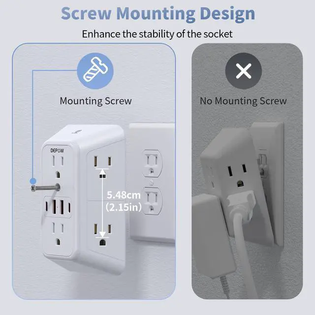 Alt view image 5 of 7 - Wall Outlet Extender with Night Light, Power Plug Adapter Multi Plug Outlet Surge Protector with 4 USB Charging Ports (2 USB C), Adapter Spaced Outlets for Home Travel Office-ETL