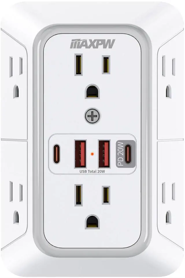 Main image of DEPOW Multi Plug Outlet Surge Protector, Wall Charger with 6 Outlet Splitter with 4 USB Ports(PD 20W), 3-Sided 1050J Surge Protector Power Strip for Home Office Dorm Room Essentials-ETL