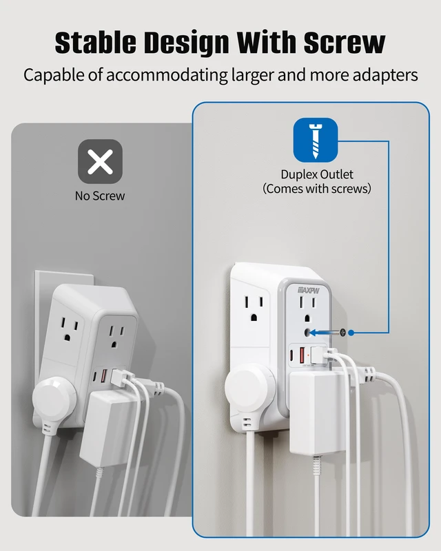 Alt view image 4 of 7 - DEPOW Multi Plug Outlet Surge Protector, Wall Charger with 6 Outlet Splitter with 4 USB Ports(PD 20W), 3-Sided 1050J Surge Protector Power Strip for Home Office Dorm Room Essentials-ETL