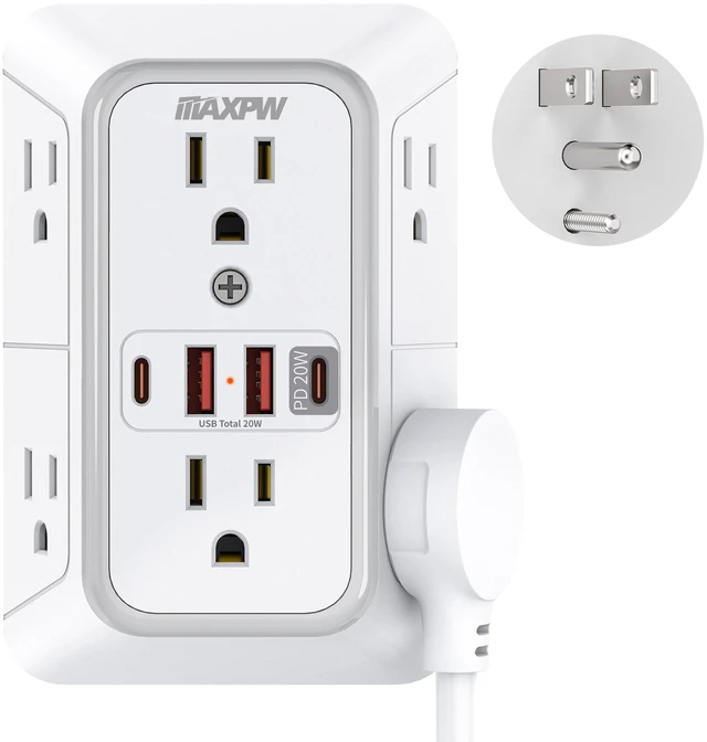 Main image of DEPOW Multi Plug Outlet Surge Protector, Wall Charger with 6 Outlet Splitter with 4 USB Ports(PD 20W), 3-Sided 1050J Surge Protector Power Strip for Home Office Dorm Room Essentials-ETL