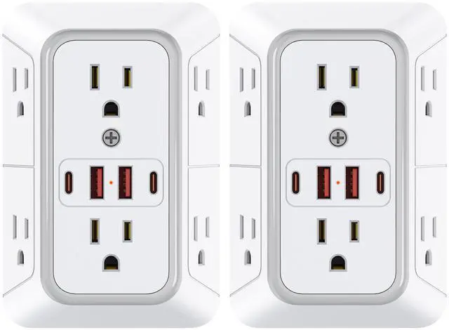 Main image of DEPOW 2pack Wall Charger 6 AC Outlet Extender with 4 USB Charging Ports(2 USB C), 3-Sided Power Strip Multi Plug Wall Outlet Splitter Adapter Spaced for Home Office Dorm,White-2pcs