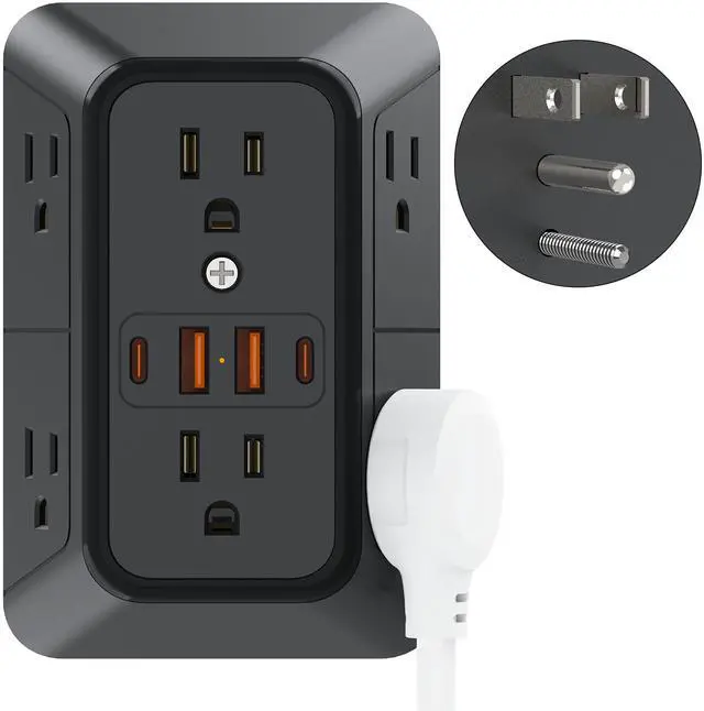 Main image of DEPOW Wall Charger 6 AC Outlet Extender with 4 USB Charging Ports(2 USB C), 3-Sided Power Strip Multi Plug Wall Outlet Splitter Adapter Spaced for Home Office Dorm, Black
