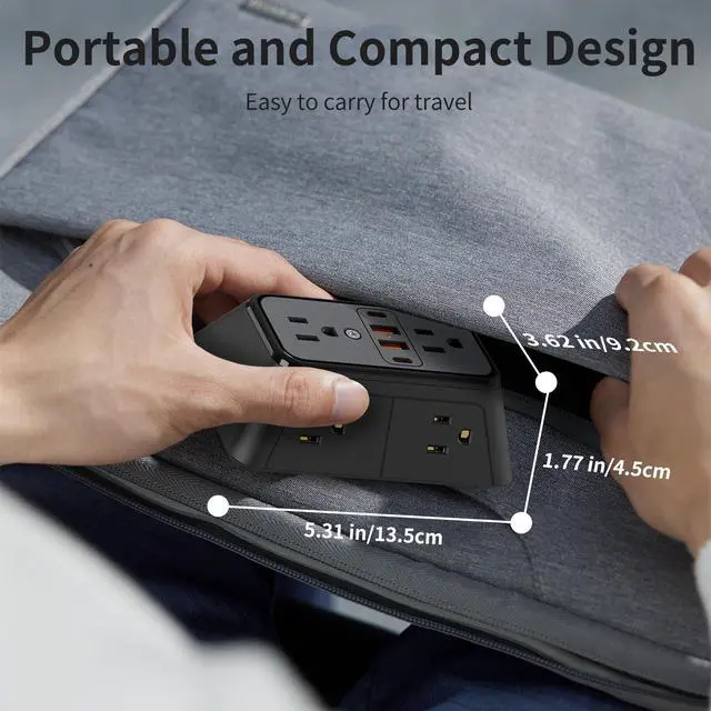 Alt view image 7 of 7 - DEPOW Wall Charger 6 AC Outlet Extender with 4 USB Charging Ports(2 USB C), 3-Sided Power Strip Multi Plug Wall Outlet Splitter Adapter Spaced for Home Office Dorm, Black