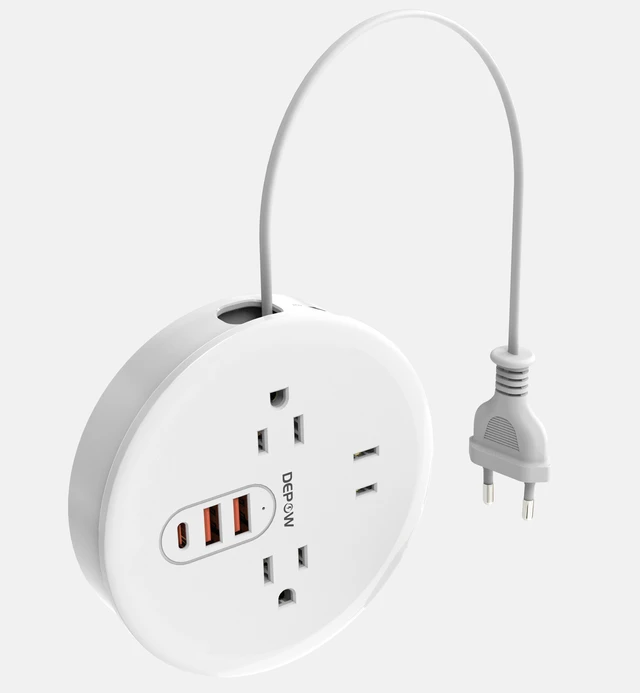 Alt view image 7 of 7 - European Travel Plug Adapter, European Power Strip with 3 AC Outlets 1 USB-C and 2 USB-A Ports, Europe to US Plug Adapter Type C for EU Germany France Spain Italy Travel (4ft)