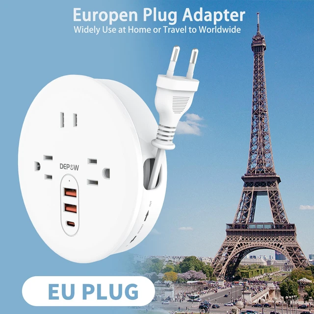 Alt view image 3 of 7 - European Travel Plug Adapter, European Power Strip with 3 AC Outlets 1 USB-C and 2 USB-A Ports, Europe to US Plug Adapter Type C for EU Germany France Spain Italy Travel (4ft)