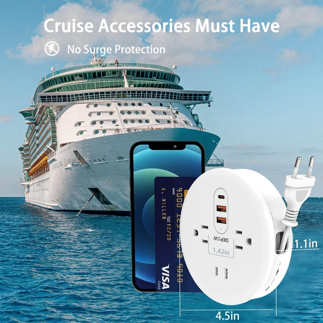 Alt view image 5 of 7 - European Travel Plug Adapter, European Power Strip with 3 AC Outlets 1 USB-C and 2 USB-A Ports, Europe to US Plug Adapter Type C for EU Germany France Spain Italy Travel (4ft)