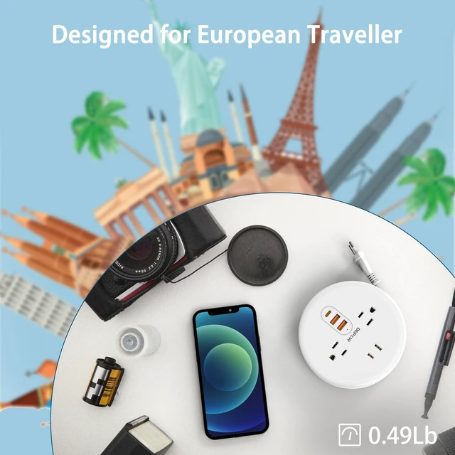 Alt view image 4 of 7 - European Travel Plug Adapter, European Power Strip with 3 AC Outlets 1 USB-C and 2 USB-A Ports, Europe to US Plug Adapter Type C for EU Germany France Spain Italy Travel (4ft)