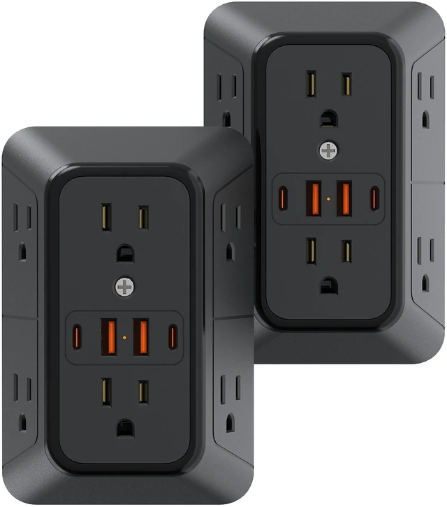 Main image of 2 Pack Multi Plug Wall Outlet Extender Surge Protector 6 AC Outlet Splitter with 4 USB Ports(2 USB C) Wall Charger 1050J Power Strip 125V/15A, 1875W for Home, Office, Travel Dorm Room Essentials-ETL