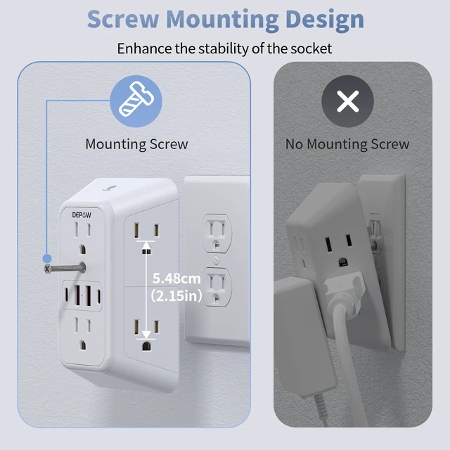 Alt view image 5 of 7 - Outlet Extender with Night Light, Multi Plug Outlet Surge Protector,6 Outlet Splitter with 4 USB Outlet (2 USB A,2 USB C) 3 Sided Multi Plug Wall Adapter Power Strip for Home Travel Office 2 Pack