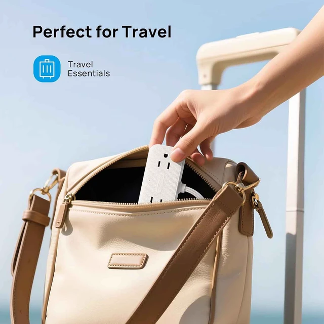 Alt view image 4 of 7 - Flat Plug Power Strip, Small Extension Cord 5ft, 4 AC & 4 USB, White, Flat Extension Cord, 1250W, Wall Mount 900J Surge Protector for Home Office Travel Dorm Room Essentials