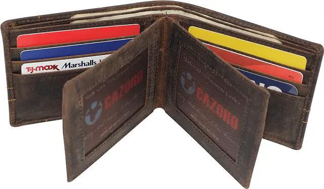 Alt view image 3 of 7 - CAZORO Wallets For Men RFID Blocking Vintage Leather Large Bifold Double ID Window Wallet With Box (Brown)