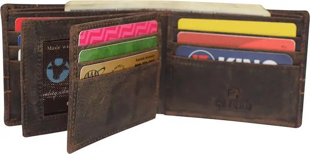 Alt view image 5 of 7 - CAZORO Wallets For Men RFID Blocking Vintage Leather Large Bifold Double ID Window Wallet With Box (Brown)