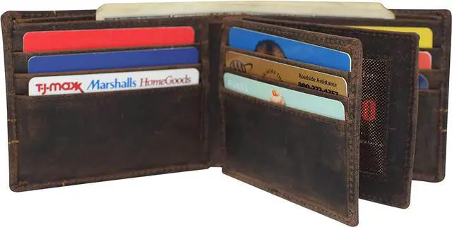 Alt view image 4 of 7 - CAZORO Wallets For Men RFID Blocking Vintage Leather Large Bifold Double ID Window Wallet With Box (Brown)