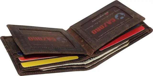 Alt view image 7 of 7 - CAZORO Wallets For Men RFID Blocking Vintage Leather Large Bifold Double ID Window Wallet With Box (Brown)