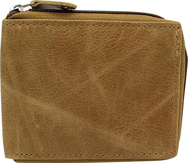 Main image of Men's Zip Around RFID Blocking Genuine Leather Outside ID Bifold Tan Wallet for Men