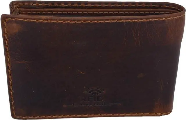 Alt view image 7 of 7 - New Small Mens RFID Vintage Leather Bifold Slim Credit Card ID Wallet by Cazoro
