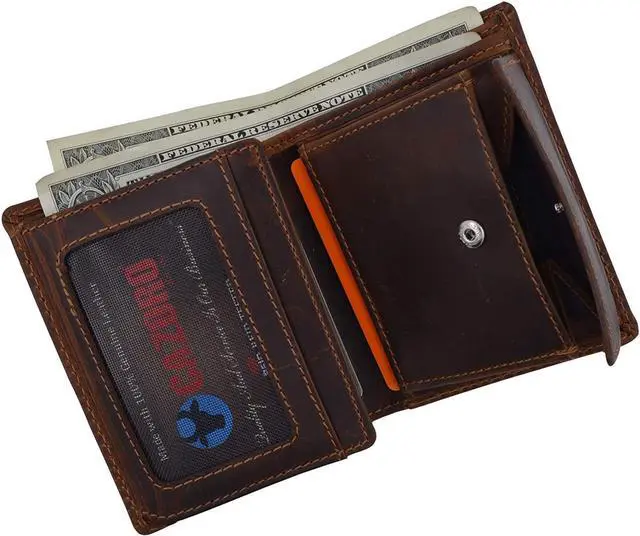 Alt view image 3 of 6 - Cazoro RFID Bifold Trifold Hybrid Mens Distress Vintage Leather Wallet