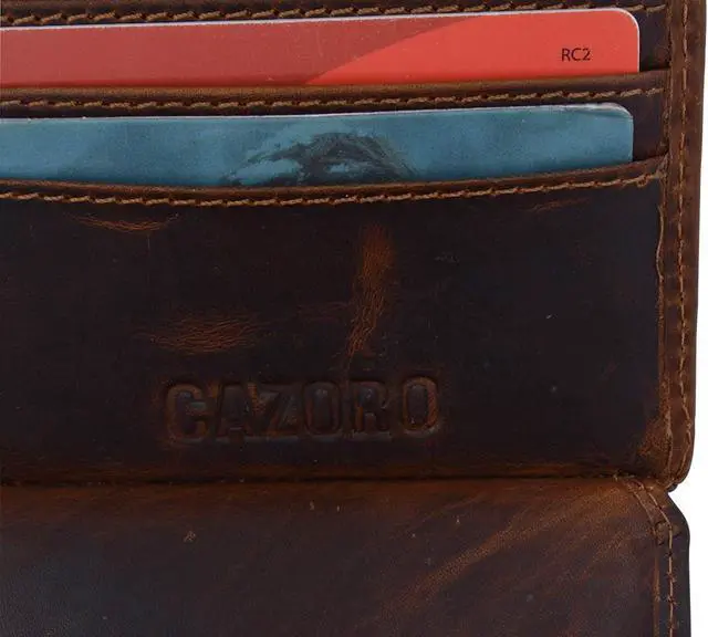 Alt view image 5 of 6 - Cazoro RFID Bifold Trifold Hybrid Mens Distress Vintage Leather Wallet