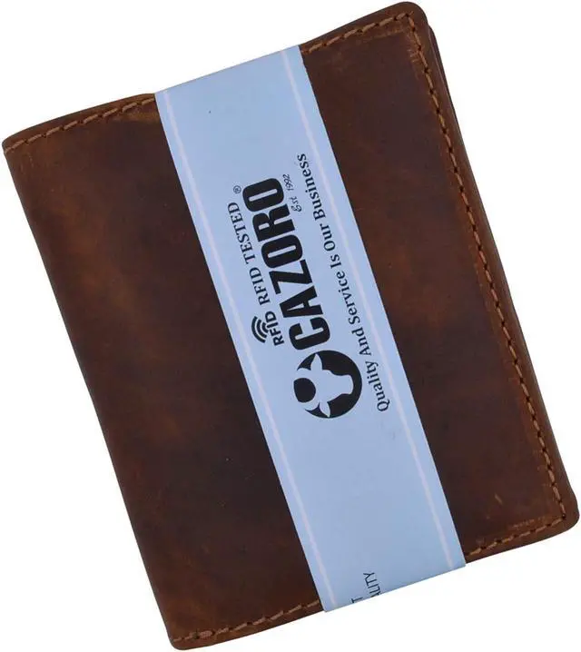 Alt view image 6 of 6 - Cazoro RFID Bifold Trifold Hybrid Mens Distress Vintage Leather Wallet