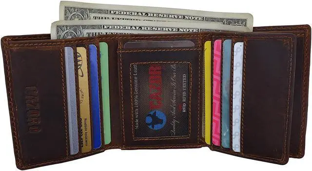 Alt view image 4 of 7 - Cazoro RFID Blocking Mens Vintage Leather Classic Trifold Credit Card ID Holder Wallet