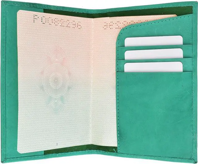 Alt view image 4 of 7 - 2 Passport Cover Holders Genuine Leather ID Wallet Case Travel Lime and Teal