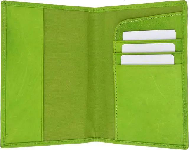 Alt view image 6 of 7 - 2 Passport Cover Holders Genuine Leather ID Wallet Case Travel Lime and Teal