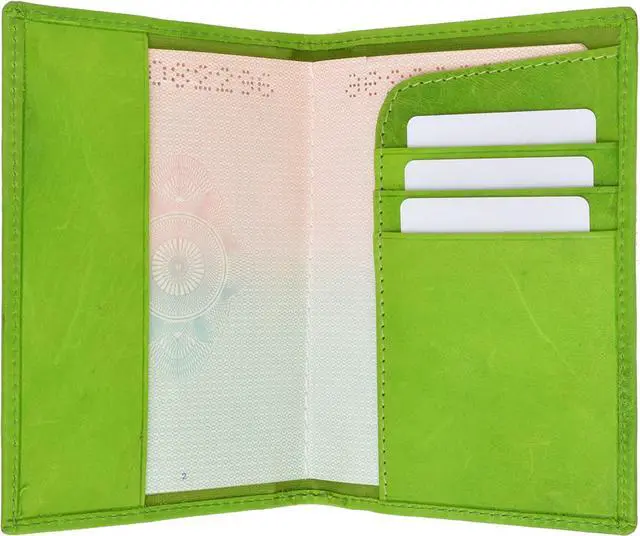 Alt view image 7 of 7 - 2 Passport Cover Holders Genuine Leather ID Wallet Case Travel Lime and Teal