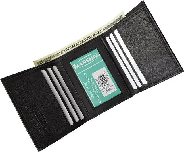 Alt view image 2 of 6 - Leather Men Trifold Wallet with (6) credit card slots and center internal window ID Black by Marshal®