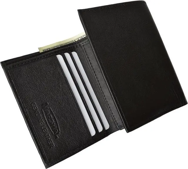 Alt view image 4 of 6 - Leather Men Trifold Wallet with (6) credit card slots and center internal window ID Black by Marshal®