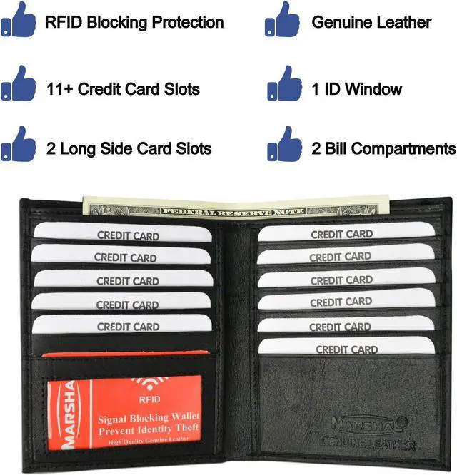 Alt view image 2 of 7 - Men's Genuine Leather Bifold Wallet Slim Hipster  Cowhide Credit Card New RFID