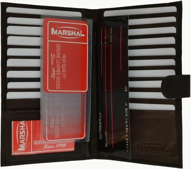 Alt view image 2 of 4 - Genuine Leather Credit Card Holder Wallet 19 Card Slots + ID Window & Snap Brown