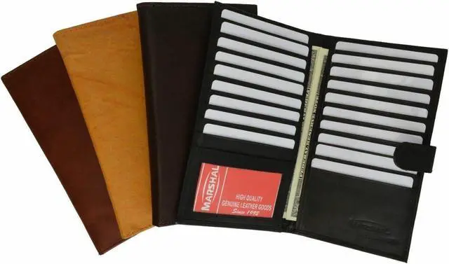 Alt view image 4 of 4 - Genuine Leather Credit Card Holder Wallet 19 Card Slots + ID Window & Snap Brown