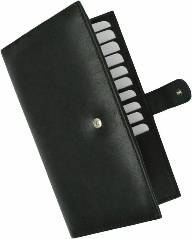 Alt view image 3 of 7 - Black RFID Blocking Leather Bifold Credit Card ID Holder with Button Closure