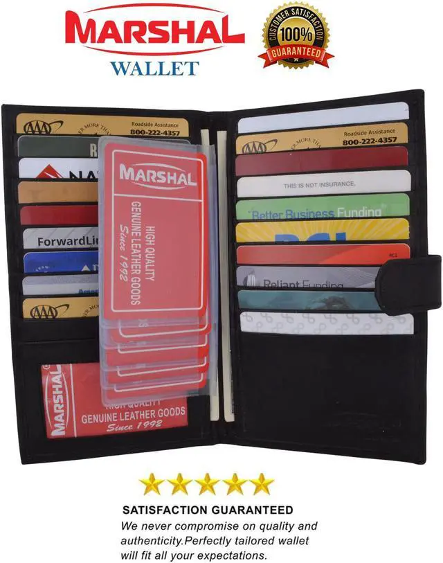 Main image of Long Black Genuine Leather Bifold ID Credit Card Money Holder Wallet Organizer.