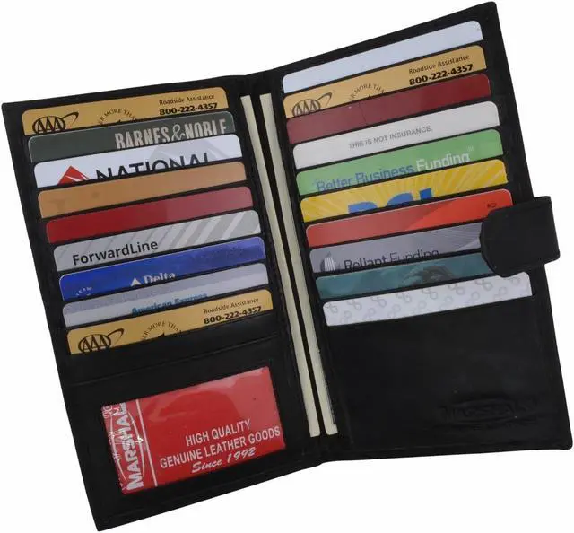 Alt view image 3 of 7 - Long Black Genuine Leather Bifold ID Credit Card Money Holder Wallet Organizer.