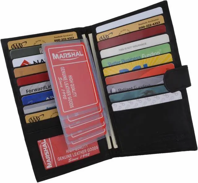 Alt view image 4 of 7 - Long Black Genuine Leather Bifold ID Credit Card Money Holder Wallet Organizer.