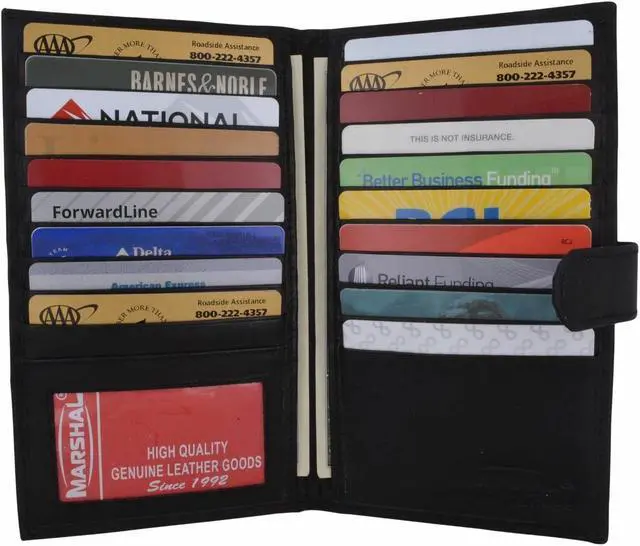 Alt view image 2 of 7 - Long Black Genuine Leather Bifold ID Credit Card Money Holder Wallet Organizer.